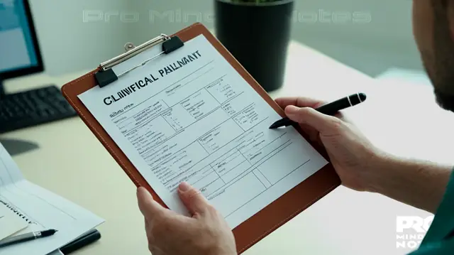 A professional hand holding a clipboard, ink pen at ready position, clinical office interior with soothing colors, computer screens displaying coding software, medical charting materials, therapist-patient confidentiality drapes