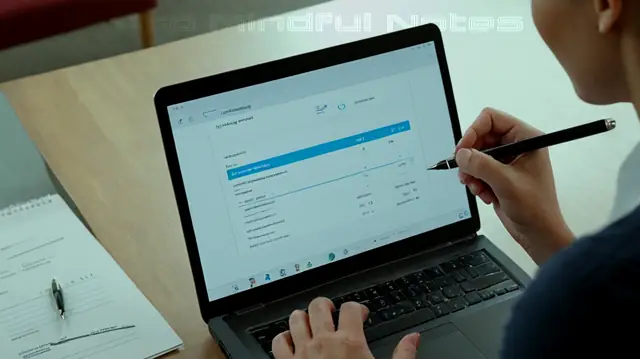 A clinician engaged in one-on-one therapy session with a patient, holding a pen and paper for documentation, an open laptop displaying a billing software interface, symbols representing psychotherapy treatment planning, a depiction of dialogue between therapist and patient discussing diagnosis