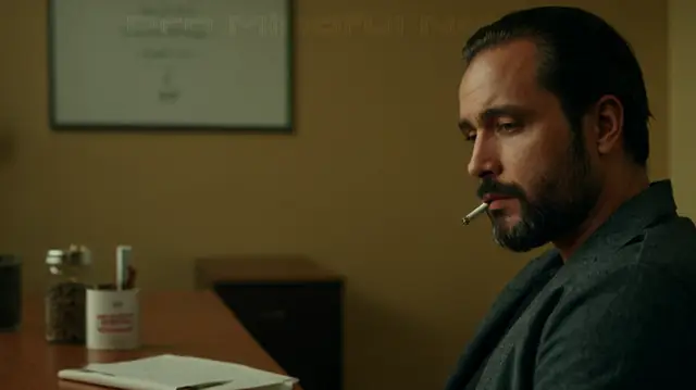 smokers in a contemplative pose, graphic health warnings, anti-tobacco slogans, counseling office setting, visual cues for tobacco cessation resources