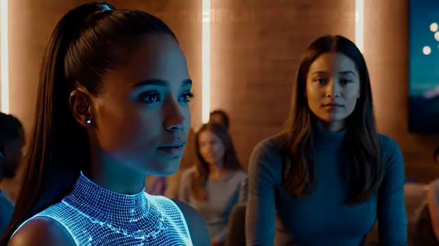 A diverse group of individuals using various AI technologies such as a digital avatar providing assistance, interactive interfaces showcasing chatbots engaged in conversation, serene settings indicating meditation or therapy sessions, and hopeful expressions to represent potential for mental health advancements