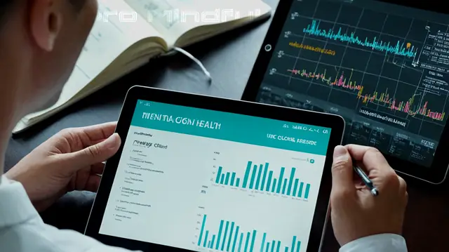 doctor consulting patient's electronic health record on tablet, digital chart displaying mental health notes, streamlined workflow visualization, secure login screen with privacy indicators, user-friendly interface graphic