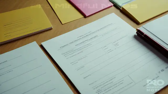 A diverse array of papers and stationery, neatly organized mental health documents, focused professionals in conversation, inspiring learning atmosphere