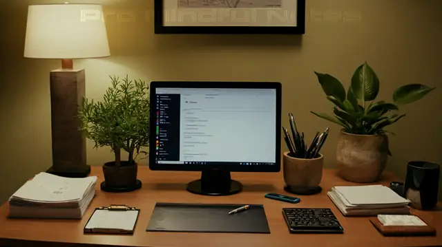 A serene therapist surrounded by therapeutic tools, a neatly organized desk filled with patient files, inspiring quotes about growth, and calming nature imagery