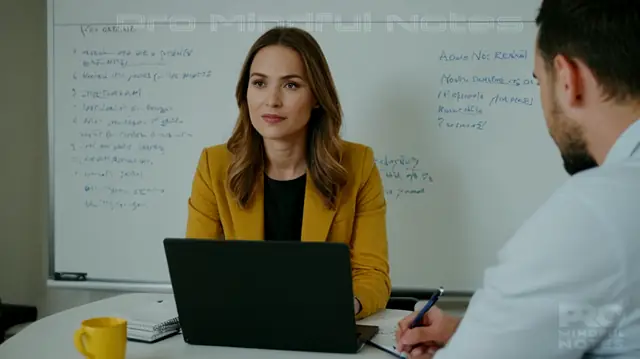 A professional therapist with a laptop open to an online journaling tool, handwritten notes on a whiteboard, visual cues for memory recall