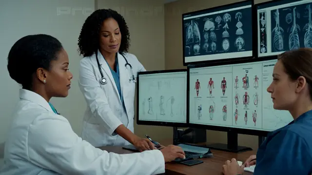 A diverse group of healthcare professionals engaging in patient consultations