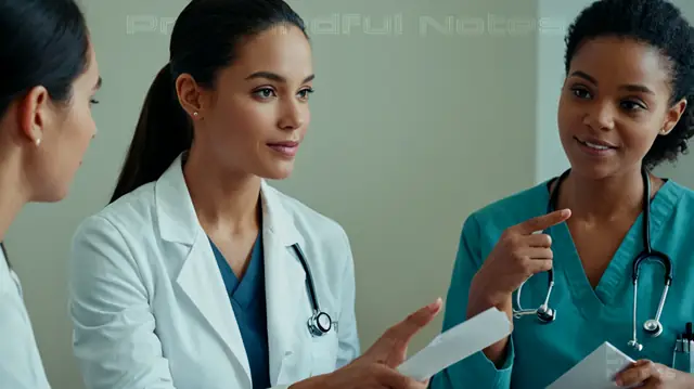 A diverse group of people engaged in conversation, a visual representation of the SBAR framework on display, healthcare professionals interacting with patients, a variety of medical tools symbolizing diagnosis and treatment, an atmosphere conveying trust and openness between clinician and patient