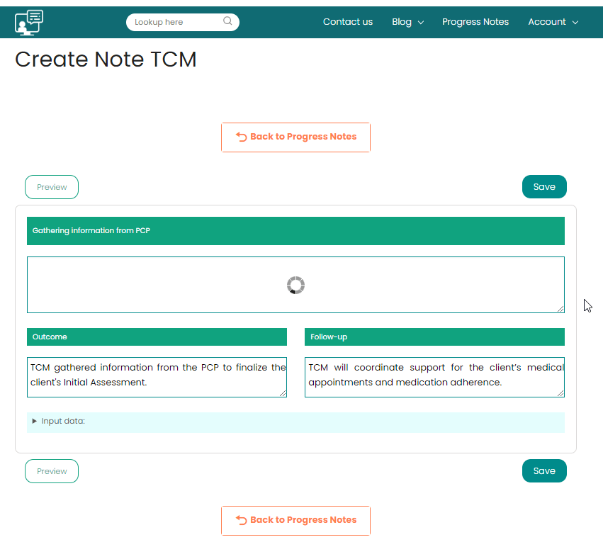 View displayed once the note has been created and the user has clicked the regenerate note button to make it different or to include some input data that was forgotten.