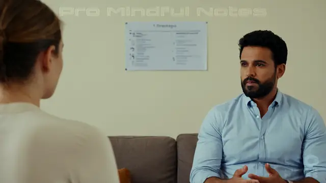 therapist-client interaction, psychological assessment, introspective thought bubbles, treatment planning document, emotional expression, therapeutic session in progress, mental health awareness, counseling environment, personal growth journey, confidentiality symbol, professional ethics