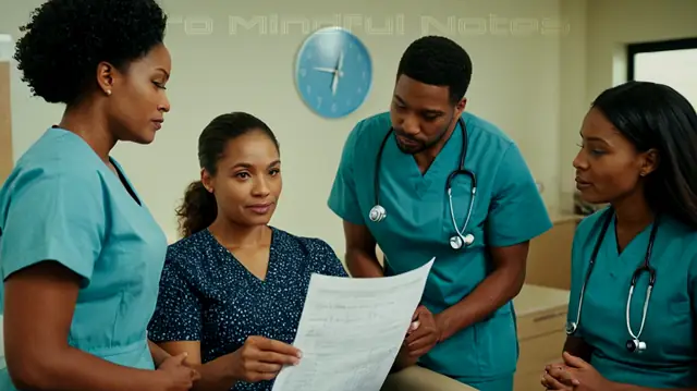 A diverse group of patients in a healthcare setting, engaging nurse providing empathetic support, medical chart highlighting important information, serene counselor offering guidance, collaborative care team discussing treatment options