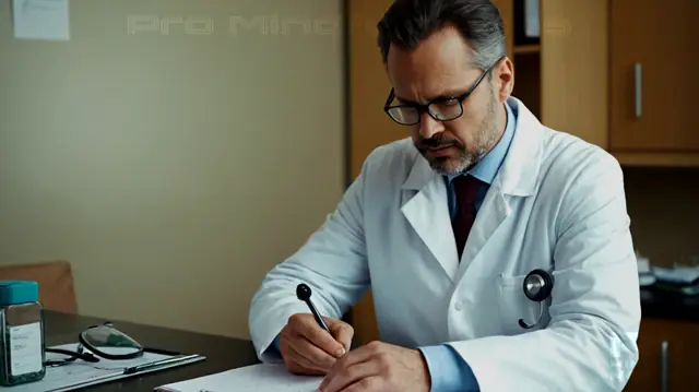 A professional psychiatrist with a white coat and stethoscope