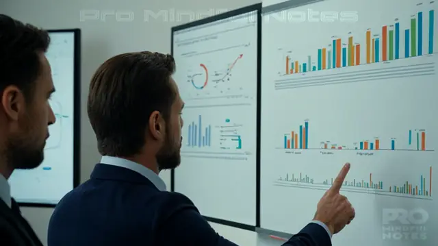 A researcher presenting graphs on a whiteboard, hands gesturing towards data trends, audience listening intently, psychological report charts displayed prominently in background
