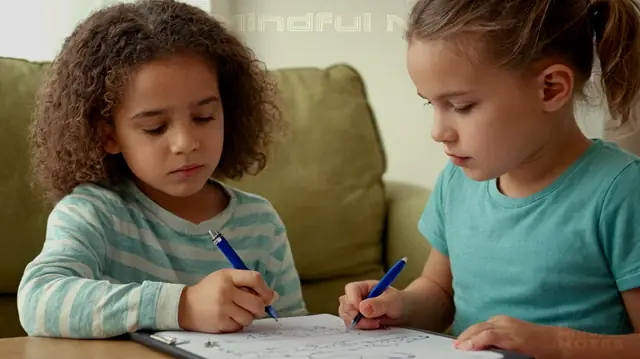 children engaging in therapy, ABA techniques, focused learning environment, scribbled notes on clipboard, observing behavioral changes, personal growth charting, visual progress markers, interactive session documentation, dynamic therapeutic setting