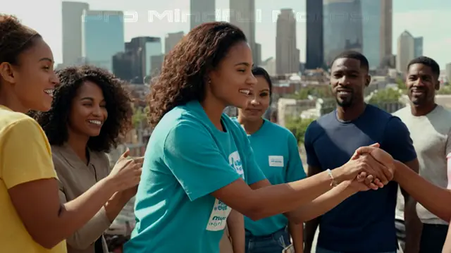 a diverse group of people engaged in community service, a vibrant cityscape backdrop, symbols representing social justice, impactful handshakes, visual representation of evidence-based tools and strategies, hopeful facial expressions, dynamic action shots reflecting change and development, inspiring imagery symbolizing advocacy