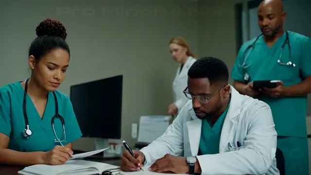 Clinicians reviewing notes in a digital format