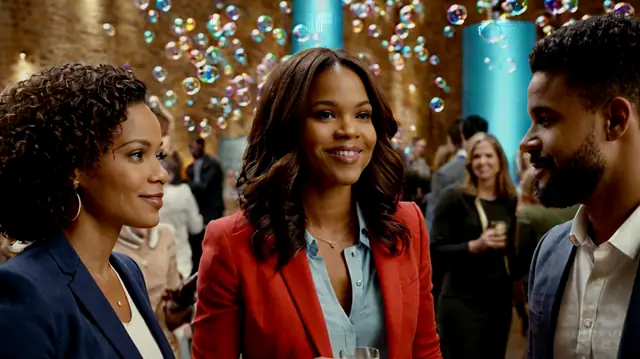 urban professional network gathering, digital connectivity icons, supportive conversations bubbles, diverse individuals engaging, therapy-related symbols, pathways leading to success, interactive forum environment