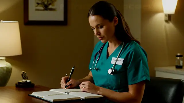A professional clinician taking notes in a therapy session