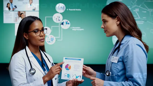 Healthcare professionals holding a conversation, diagrams of the SBAR framework components, images representing patient care scenarios, symbols indicating effective communication channels in mental health settings, visual metaphors for improved diagnosis and treatment outcomes