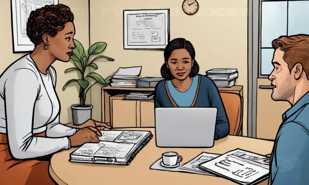 a woman speaking with a case manager